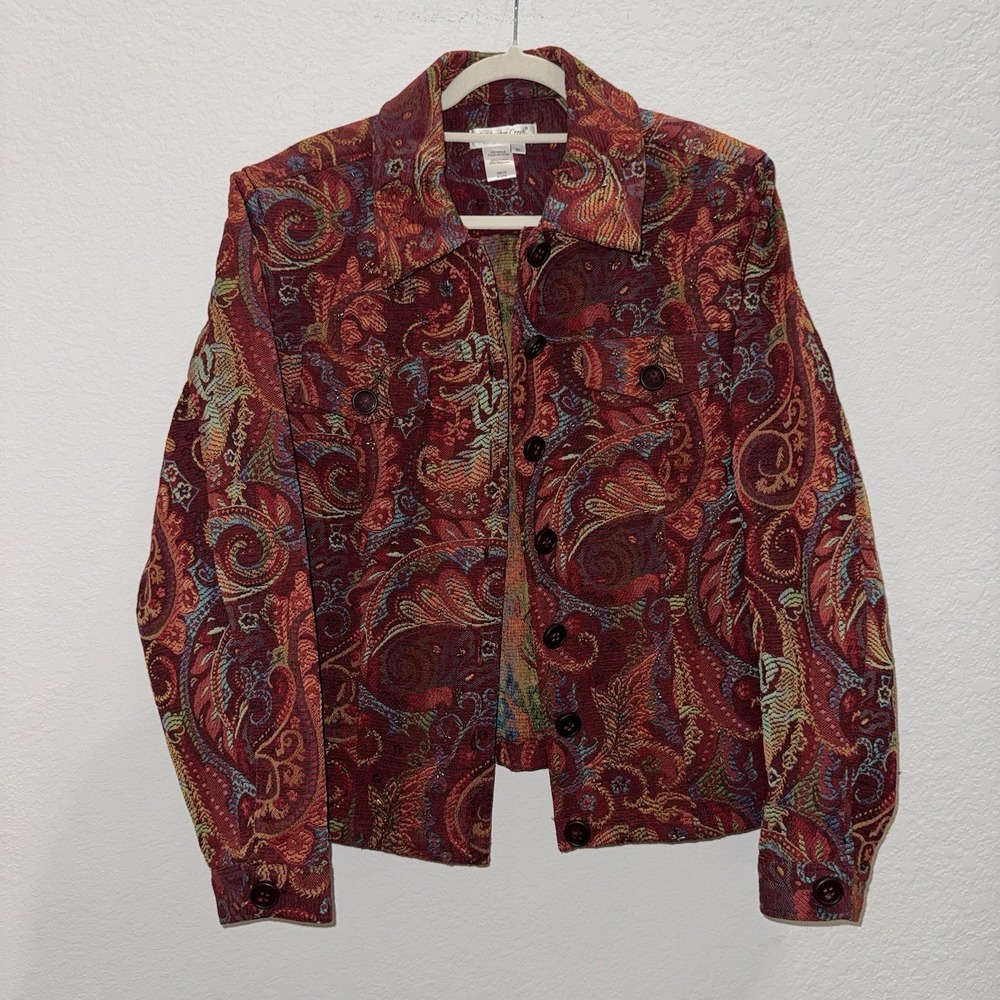 Cold water Creek Womens XL Jacket Paisley Bohemian Preppy Retro Glam Y2K VTG
